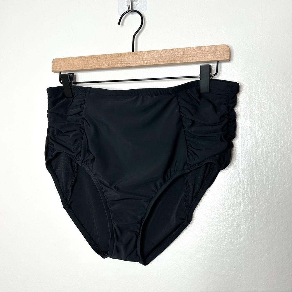 Aqua Green Black‎ Ruched Side Swimsuit Bottoms Large L - Picture 3 of 7